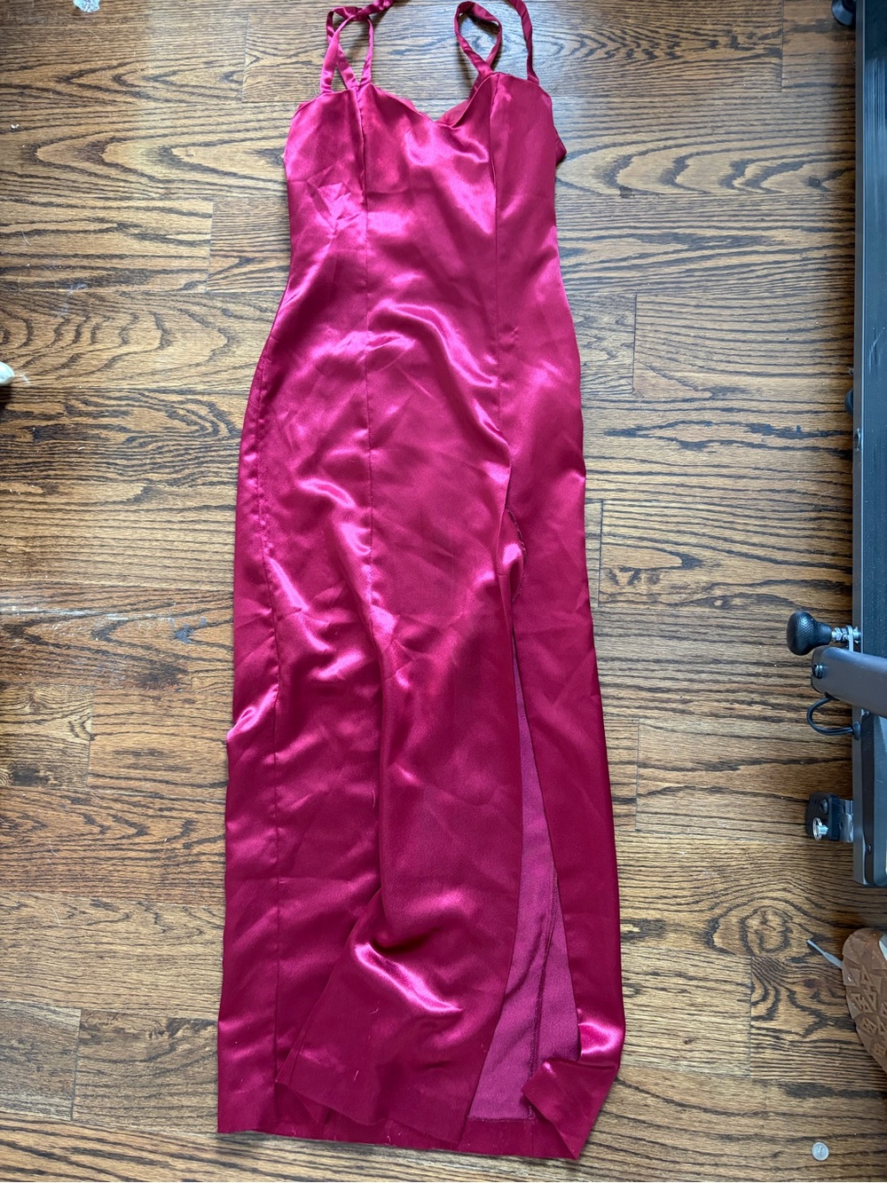 Satin Burgundy Maxi Slip Dress with Thin Straps